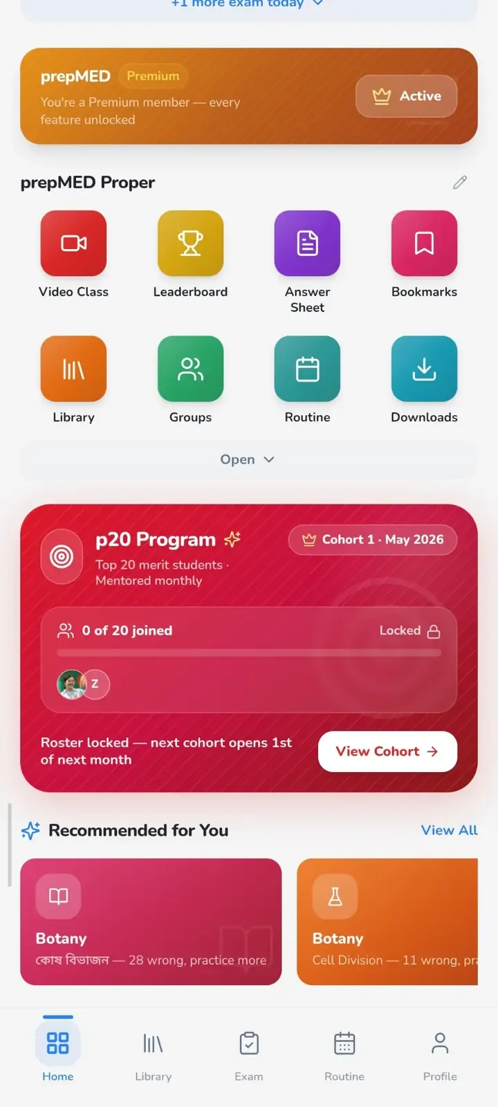 p20 Program card inside the prepMED app