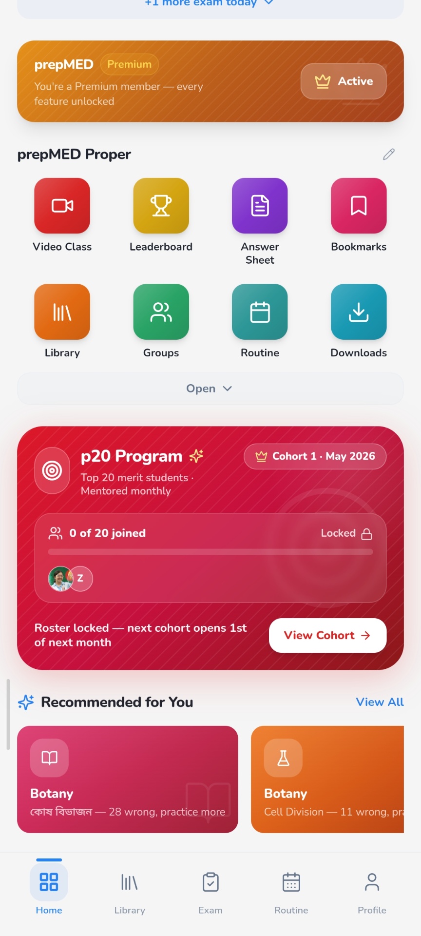 p20 Program card inside the prepMED app