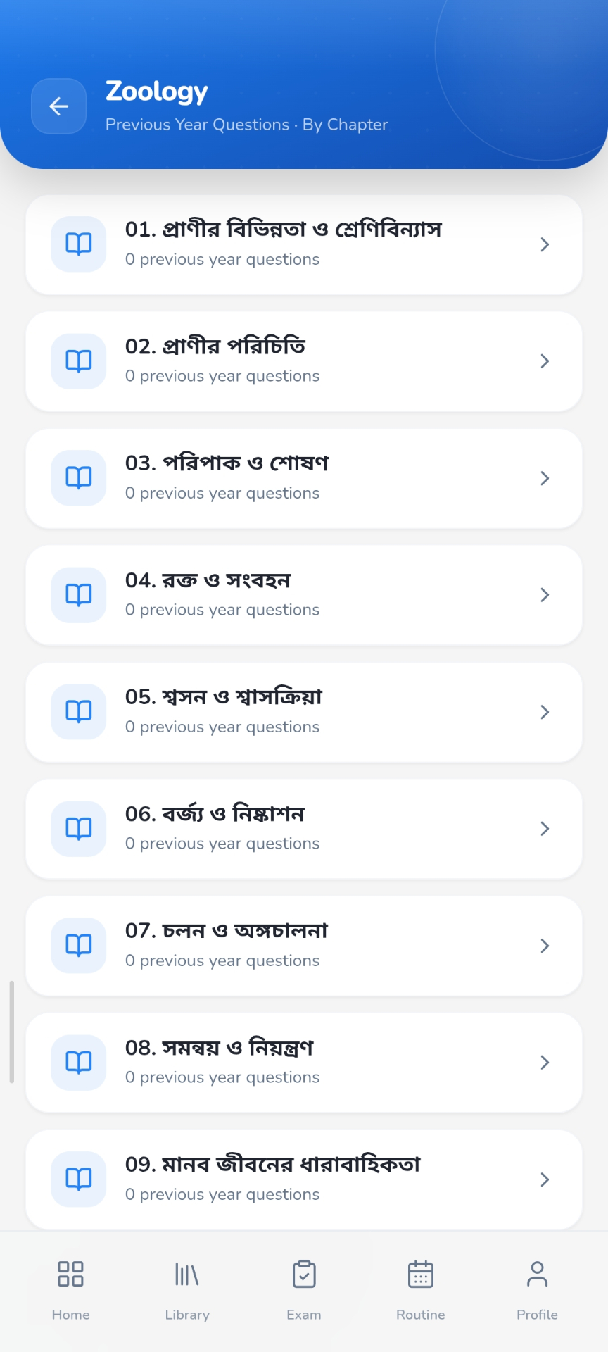 prepMED Previous Year Questions, chapter list for Zoology